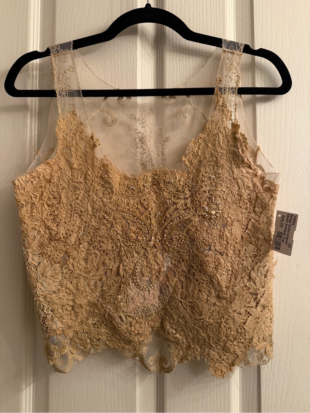Vintage Lace Beaded Crop Top in Champagne